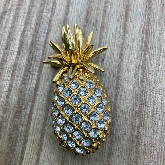 Pineapple Gold Tone Rhinestone Brooch - Picture 1 of 6